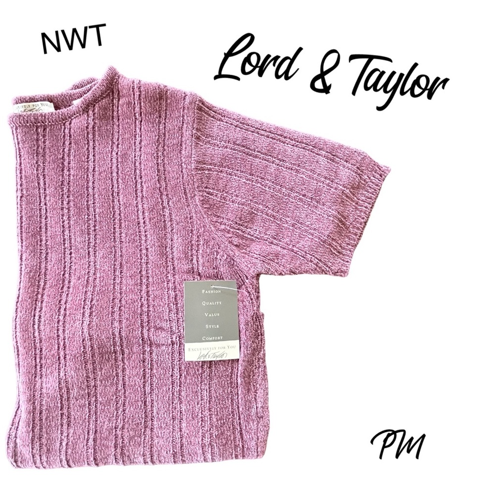 NWT Lord & Taylor PM Women's Mauve short sleeved Sweater Top size PM